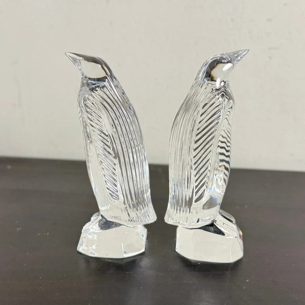 Waterford Crystal Penguin Figurines Pair Etched Lead Glass Bird Statues 4.5
